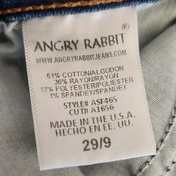 Angry Rabbit Distressed Flare Jeans – Size 29/9, Stretch Denim, High Rise Boho - Picture 8 of 8
